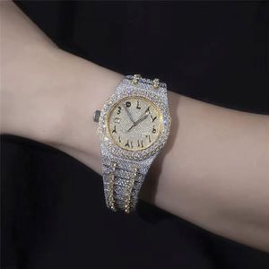 Reloj Mecánico Automático de Lujo con Diamantes Moissanite VVS, Diseño Bicolor, Esfera con Números Árabes, Estilo Hip Hop Urbano - Product Image 6