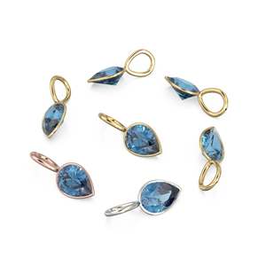 Pendentif Breloque en Or Jaune Massif 14 carats avec Topaze Bleue de Londres, Monture pour Bijoux / Pierre de Naissance de Décembre / Gemme Bleue de 7 mm / Forme Poire - Product Image 2