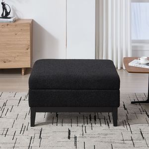 33.86 "W coperchio reversibile pouf con Base in legno imbottito tavolino sgabello nero bouclé quadrato in legno di gomma per gambe - Product Image 2