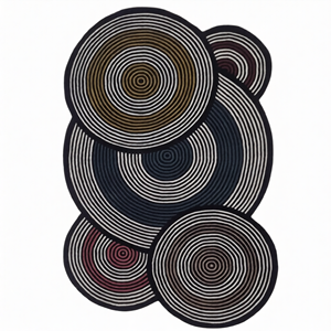 Alfombra abstracta de círculos concéntricos, alfombra de lana hecha a mano, diseño artístico moderno, decoración para sala de estar y dormitorio, decoración suave y duradera para el hogar - Product Image 1