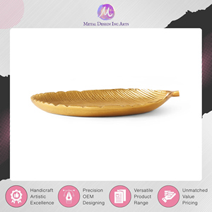Exhibiting Highest Standard Quality Aluminium Made 30x16x3 cm Size Golden <b>Leaf</b> Shape Platter Trinket Tray for Home Decor - Product Image 4