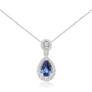 Collier pendentif en argent sterling 925 plaqué rhodium pour femme, saphir, diamant taille brillant rond, halo, goutte d'eau, bijoux classiques - Product Image 3