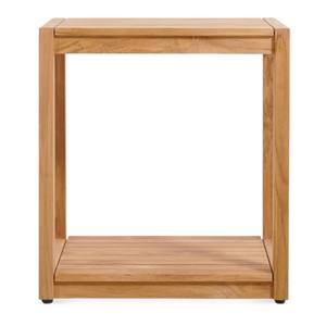 Mesa Auxiliar de Madera de Teca Sólida Indonesia para Exteriores, Resistente a la Intemperie, Cuadrada, con Estante de Almacenamiento con Listones para Muebles de Jardín - Product Image 5