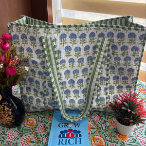 Hand-Block Printed Quilted Cotton <b>Shoulder</b> Bag India Winter Multi-Color Floral Design Two <b>Shoulder</b> <b>Straps</b> Lining Wholesale - Product Image 1