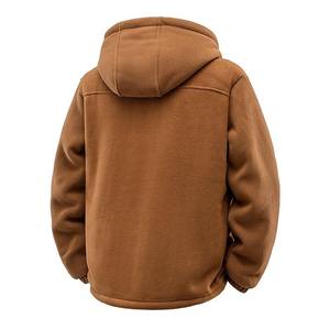 Veste en polaire vert olive pour homme avec capuche, fermeture éclair, vêtements d'extérieur chauds pour l'hiver, coupe régulière, matière polyester, poches - Product Image 3