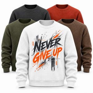 เสื้อยืดคอกลมแขนยาวผ้าวาฟเฟิลสำหรับผู้ชาย ผ้าฝ้าย 100% ทรงโอเวอร์ไซส์ สวมใส่สบาย ไม่ยับ แห้งเร็ว ระบายอากาศได้ดี - Product Image 1
