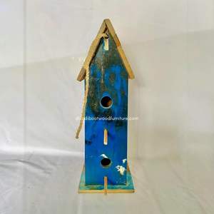 Nichoir pour oiseaux en bois recyclé, fait main, durable, en forme de bateau, couleur bois vieilli, cage à oiseaux originale, pour petits oiseaux d'extérieur - Product Image 1