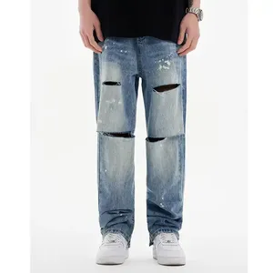 Jeans Casuales Ligeros de Estilo Ajustado para Hombre, para Primavera y Otoño, Lavado Claro, con Spandex/Algodón, Cierre de Cremallera con Relieve, Cintura Media, Suministro ODM - Product Image 2