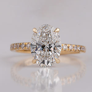 Anillo de Compromiso de Oro Sólido de 14K con Diamante Cultivado en Laboratorio de Corte Ovalado, Banda con Micropavé, Joyería Nupcial, Certificado IGI, Venta al Por Mayor de Fábrica - Product Image 1
