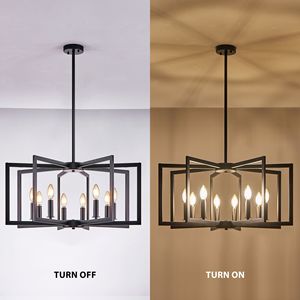 27\" Modern Industrial Metal Pendant <b>Light</b> Fixture Black Geometric 8 <b>Light</b> Chandelier for Living <b>Dining</b> or Kitchen - Product Image 6