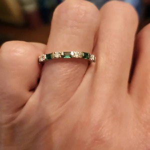 Green Moissanite 0.31TC Brilliant Cut 14k White Gold Half Eternity Wedding Band Minimalist <b>Stacking</b> GRA Certified Anniversary - Product Image 2