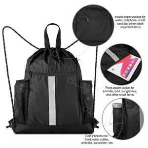 Sac à dos à cordon de serrage, sacs de sport, sac de gym avec compartiment pour chaussures et deux porte-bouteilles - Product Image 2