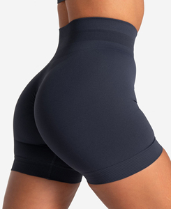 Women's High Waist Solid Knitted Biker Shorts Sporty Fit Breathable <b>Elastic</b> Waist Spandex Nylon Knitted Fabric Cheap Price - Product Image 1
