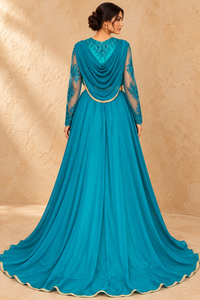 Caftán Marroquí Elegante y Transpirable con Bordado Dorado, Manga Larga, Espalda Drapeada, Maxi, 100% Poliéster para Mujer, Ropa de Fiesta y Noche - Product Image 2