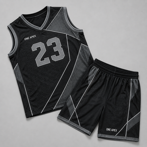 Ensemble Maillot et Short de Basketball Géométrique Noir et Gris Personnalisé pour Hommes – Respirant, Séchage Rapide, Tenue de Sport d'Équipe – Vente en Gros OEM ODM - Product Image 4