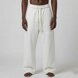Premium <b>White</b> Wide Leg Sweatpants Heavyweight Cotton Fleece Mid Waist Elastic Relaxed Fit Casual Streetwear Lounge Pants <b>Men</b> - Product Image 1