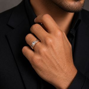 Mens 18KT Rose Gold Rectangular Micro Pave Cubic Zirconia Signet <b>Ring</b> Openwork Side Design Polished <b>Statement</b> Wedding Party - Product Image 5