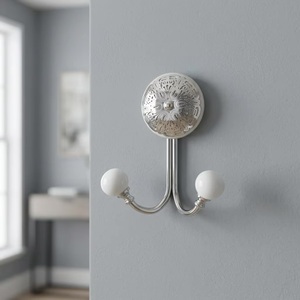 Vintage Multifunction Wall Mounted Coat Hook with 2 White <b>Ceramic</b> <b>Knobs</b> Metal Filigree Flower Design Anti Rust - Product Image 3