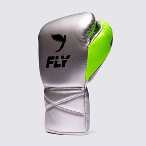 Gants de boxe professionnels unisexes Fly Pro X, argent et vert, à lacets, en cuir PU, équipement d'entraînement pour adultes, gants de boxe d'entraînement, faible MOQ - Product Image 2