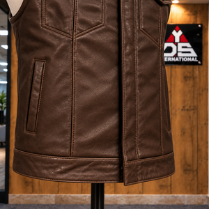 Custom <b>Men's</b> Comfort Fit Leather <b>Vest</b> Stand Collar Zipper Front Pockets Moto Biker Style Premium Leather <b>For</b> <b>Men</b> Custom Apparel - Product Image 6