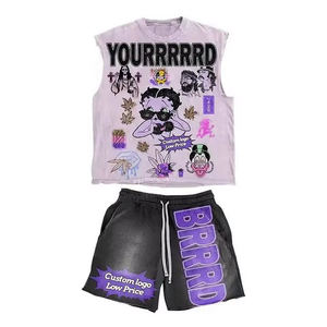 Conjunto de Camiseta sin Mangas y Pantalones Cortos para Hombre, Estilo Vintage, Lavado Ácido, Efecto Desgastado por el Sol, Casual y Térmico - Product Image 2