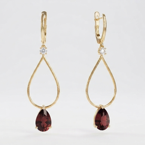 Gold Plated <b>Garnet</b> Drop <b>Earrings</b> Pear Shape Romantic Style for Women Party & Anniversary Jewelry - Product Image 1