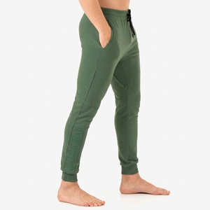 Pantalon de jogging décontracté pour homme personnalisé en coton et élasthanne vert, taille élastique avec cordon de serrage, mi-lourd, respirant, tricoté - Product Image 2