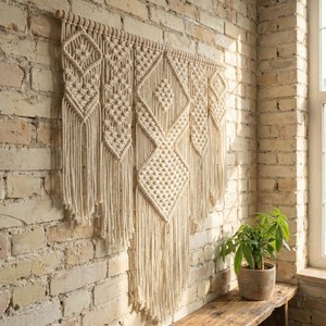 Tapiz de Macramé Bohemio en Oferta, Diseño Abstracto con Patrones Geométricos, Decoración de Pared de Algodón para el Hogar, Arte para Sala de Estar, OEM/ODM - Product Image 4