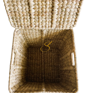 Panier à linge/jouets en jacinthe d'eau avec couvercle - Structure en rotin - Hauteur 46 cm - Fait main - Product Image 5