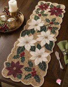 Handmade Knitted Polyester/Cotton Christmas Stripe <b>Table</b> <b>Runner</b> 13x36 Inches Holiday Luxury Decorative Home & Hotel Use - Product Image 2