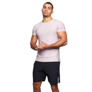 Men's Yellow Short Sleeve Knitted T-Shirt Slim Fit Quick Dry O-Neck Casual Solid Color 100% <b>Polyester</b> - Product Image 4