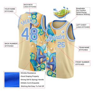 เสื้อบาสเก็ตบอลสีชมพูฟ้าแบบกำหนดเอง ยูนิเซ็กซ์ แขนกุด ลายคลื่น ระบายอากาศได้ดี ซับเหงื่อ ผ้าตาข่าย สำหรับทีม - Product Image 2