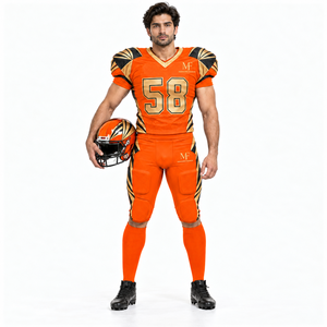 Tenue de football américain personnalisée, maillot et pantalon sublimés orange, vêtements d'entraînement et de match pour équipe, spandex/polyester respirant - Product Image 3