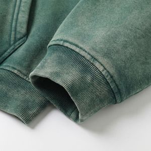 Washed Green Oversized Full Zip Hoodie with Kangaroo Pocket and Dropped Shoulder - Product Image 3
