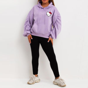 Sudadera con Capucha Morada Extra Grande para Mujer, Manga Farol, Forro Polar, Estampado de Dibujos Animados, Bolsillo Delantero, Ropa de Otoño, 100% Algodón - Product Image 5