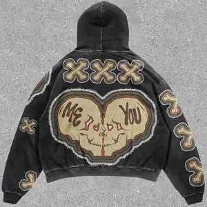 Sweat à capuche imprimé bouffant sur mesure Streetwear lavage à l'acide survêtement pantalon de survêtement évasé et ensembles de sweat à capuche court à capuche pour hommes - Product Image 5