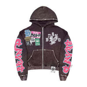 Hoodie 500 gsm coupe ample en coton lourd, logo personnalisé, effet vieilli, style streetwear unisexe - Product Image 3