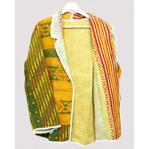 Veste d'hiver matelassée Kantha brodée réversible faite à la main pour femme, en coton, motif géométrique, col mandarin, style blazer - Product Image 3