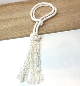 White Rope <b>Curtain</b> Tiebacks – Diamond Knot with Tassel, Elegant Boho Window Holdbacks - Product Image 1