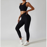 Ensemble de yoga 2 pièces rouge sans coutures : Crop top dos nageur à col rond et leggings taille haute pleine longueur en Spandex et Polyester pour l'entraînement