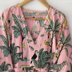 Women's Pink Midi Cotton Dress with Jungle Animal Print Plus Size Flapper Summer Prom Dress for Women - Product Image 4