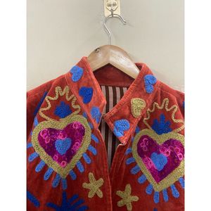Hand Embroidered Velvet Cotton Jacket <b>Women</b> Mandarin Collar Full Sleeve Winter Bohemian Eye Pattern Open Front <b>Coat</b> - Product Image 4