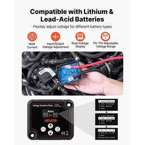 Isolateur de batterie intelligent double 12V 140 Ampères pour voiture et bateau avec écran LCD, relais sensible à la tension VSR, compatible lithium et plomb-acide - Product Image 2