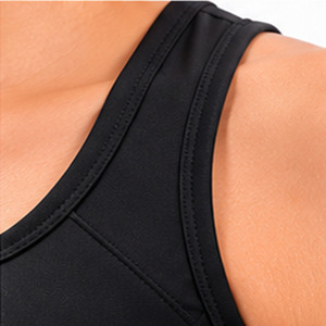 High Quality Women's Black Racerback Sports Bra With Cut-Out Back And Logo Medium Support Yoga Top Seamless Breathable Design - Product Image 3
