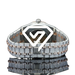 Reloj de Lujo con Patrón Geométrico y Moissanita VVS1, Reloj de Joyería en Oro Rosa y Plata de Dos Tonos - Product Image 6