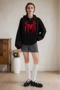 Sweat-shirt à capuche unisexe surdimensionné à imprimé animal, respirant, zippé, en molleton noir 100% coton, service OEM, décontracté, automne - Product Image 6