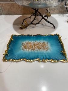 Blue Agate Slice <b>Coasters</b> with Gold Edge Irregular Shape Glam Table Mats Reusable Stone <b>Drink</b> Pads Clear Acrylic Tea Cup <b>Coaster</b> - Product Image 3