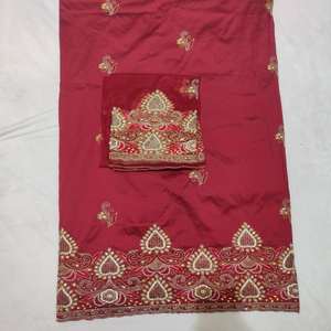 Simply Stunning Eco-Friendly Fashion Nigerian George Wrapper Silk <b>Fabric</b> Heavy Hand Beaded Work Anti-Static Wedding Dress - Product Image 3