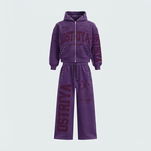 Lightweight Breathable <b>Top</b> Quality Hooded Collar Full <b>Zipper</b> Men's Fashion Tracksuit Set Solid Colors Knitted Rhinestone Vintage - Product Image 3