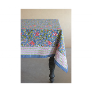 Rustic Blue Red Floral Wedding <b>Table</b> Cloth 60x126 Inches 200 GSM Embroidered 100% Cotton GOTS Certified OEM Custom Bulk Option - Product Image 1